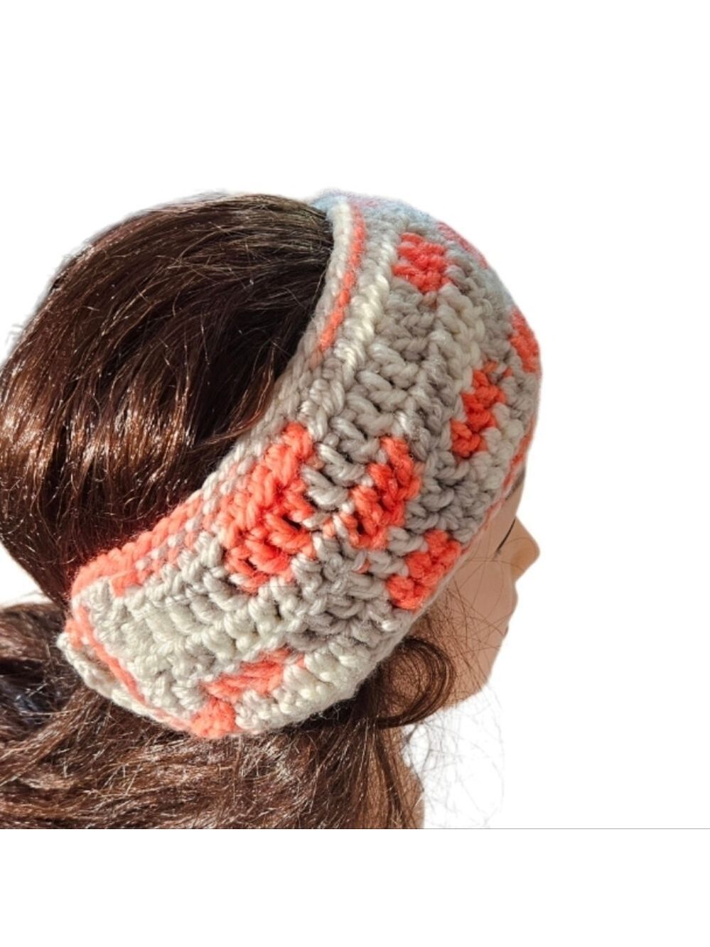 Hand Crafted Headband Handmade Earwarmer Crochet Spa Hair Accessory Beige Orange